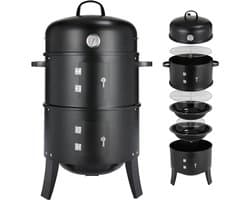 Serolux® - Barbecue - 3-in-1 - Houtskoolgrill - BBQ-rokergrill - Draagbare Verticale Grillkoker - met Ingebouwde Thermometers - Verstelbare Ventilatiesystemen - Klassieke Stijl - voor Buitenkoken - BBQ - 44.5 x 80 cm - Zwart