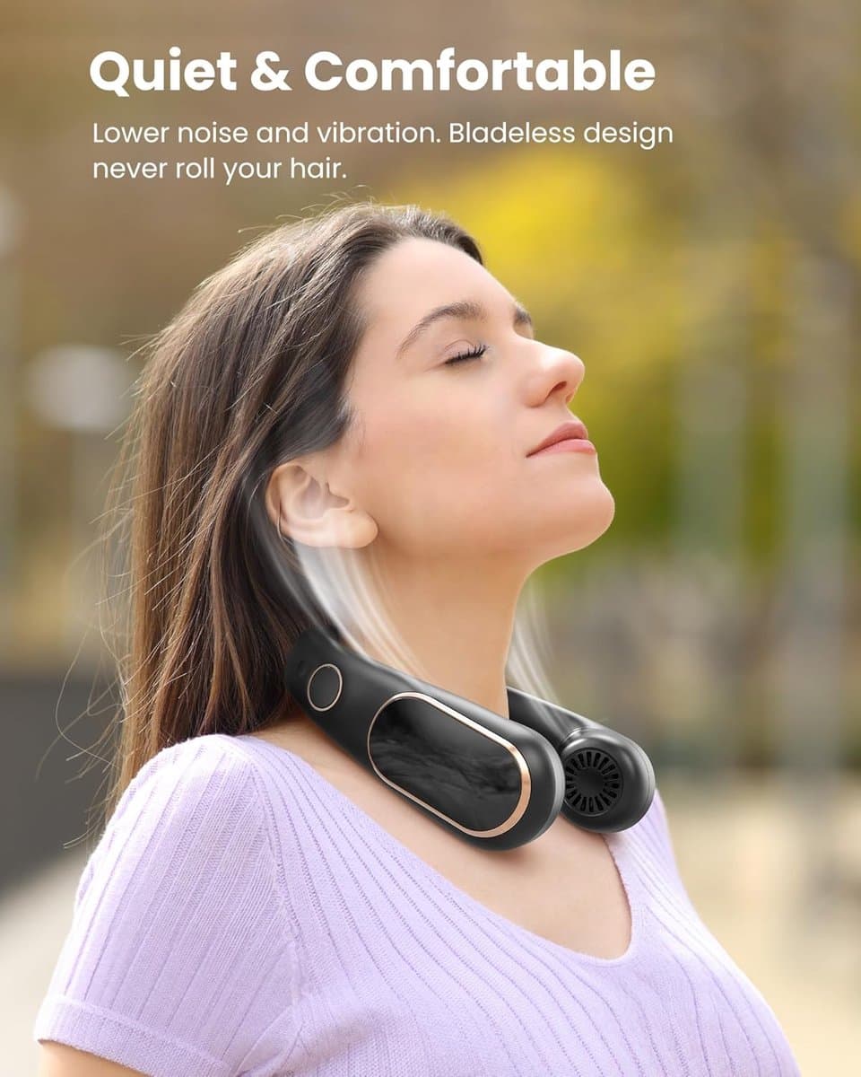 RFWR® Oplaadbare Nekventilator - Draagbare USB Ventilator voor Binnen en Buiten met Digitaal Display en Verstelbare Breedte — afbeelding 1