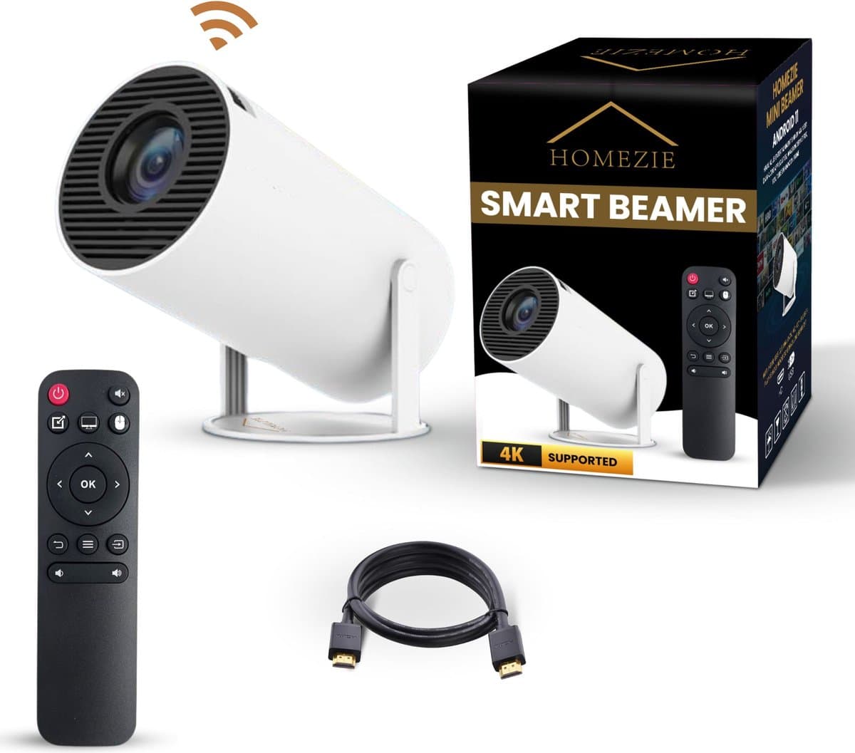 Homezie Beamer | Streamen vanaf je telefoon | 4K support | 720P | WiFi, HDMI, Bluetooth | Android 11.0 | Projector | Mini beamer — afbeelding 1
