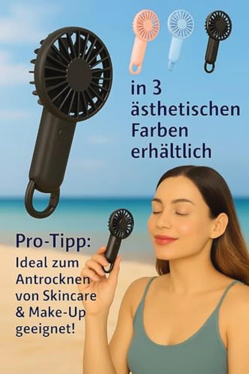 Mini USB-ventilator met karabijnhaak - oplaadbaar en draagbaar met 3 snelheden voor binnen en buiten — afbeelding 1