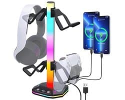 RGB Hoofdtelefoonhouder met Verzwaarde Basis en Oplader - Gaming Hoofdtelefoonhouder met USB en Type C
