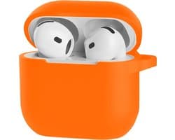 Jumada's Case Geschikt voor AirPods 4 Hoesje Hoes Siliconen Met Clip Cover - Hoesje Geschikt voor Apple AirPods 4 Hoes Siliconen - Oranje