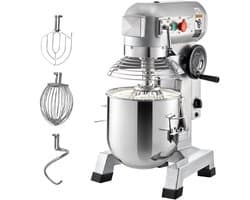 Keukenmachine - Commerciële Staande Deegmixer - RVS Kom 14,2 L - Krachtige 850 W Motor - Drie Snelheden 113/184/341 rpm - Deeghaak & Klopper - Voor Bakkerij & Pizzeria