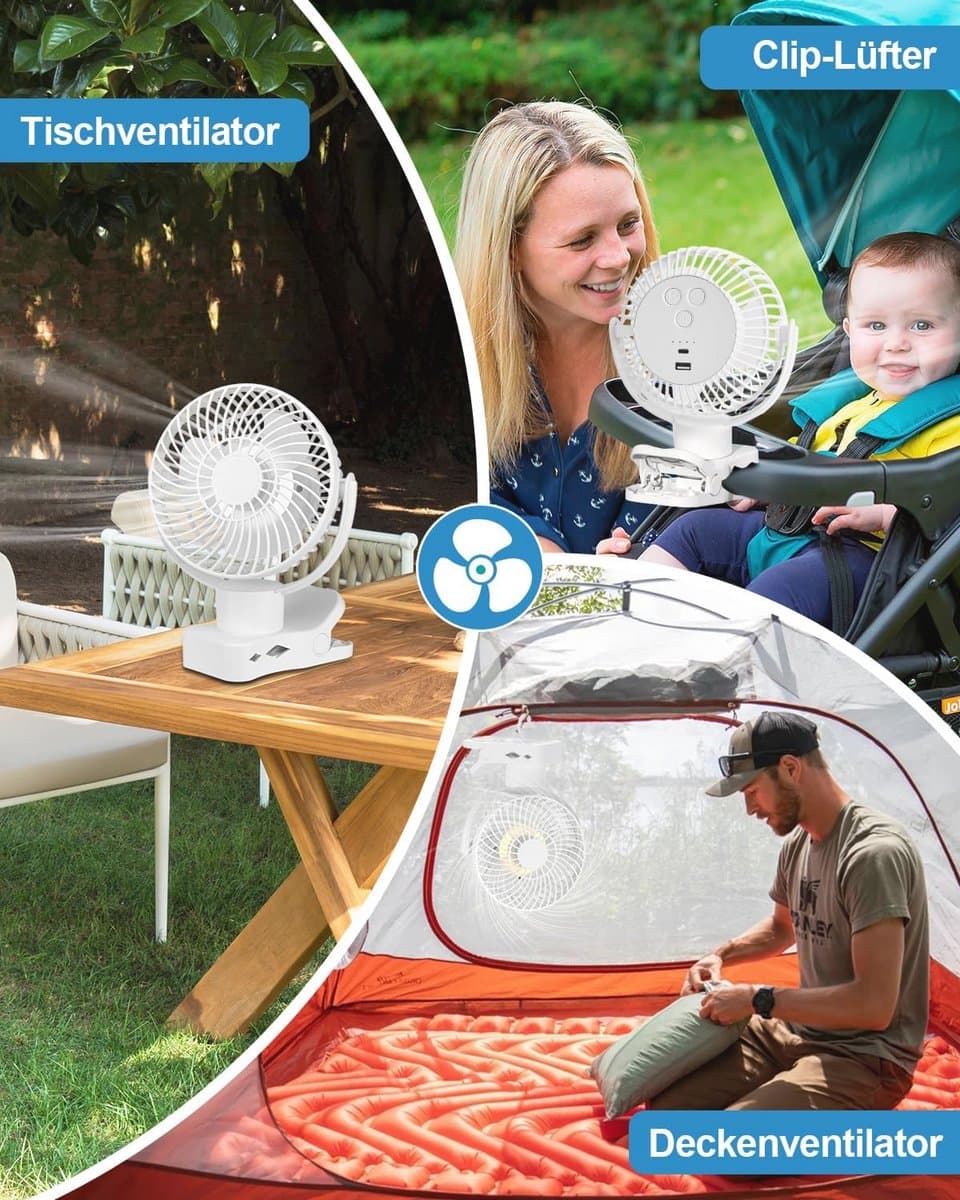 Draagbare 360° Oscillatie Clipventilator met Afstandsbediening - USB Tafelventilator met 10.000 mAh Accu en 4 Snelheden — afbeelding 1