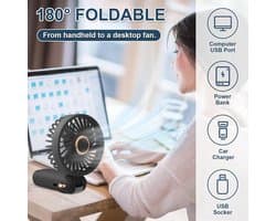 Draagbare mini-ventilator met LED-display en 5 snelheidsinstellingen - Oplaadbare nekventilator voor onderweg