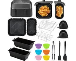 Heteluchtfriteuse accessoires geschikt Voor Philips Dual Basket Airfryer 3000-serie 6L/3L - 22 stuks Airfryer siliconen vorm accessoireset - grillrooster, cake broodvorm geschikt voor Philips Airfryer Dual Basket 3000 Series NA350