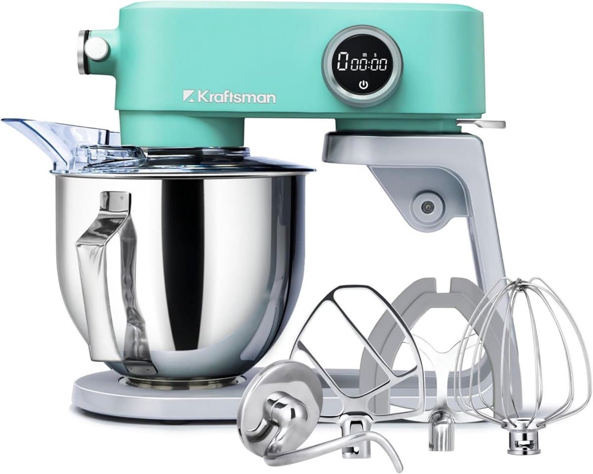 Krachtige Metalen Keukenmachine 5L - 8 Snelheden & Timer - Inclusief Garde, Deeghaak & Mixer — afbeelding 1