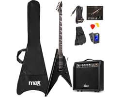 Max GigKit Rock V-stijl Elektrische gitaar 4/4 - Set met 40 Watt versterker en accessoires