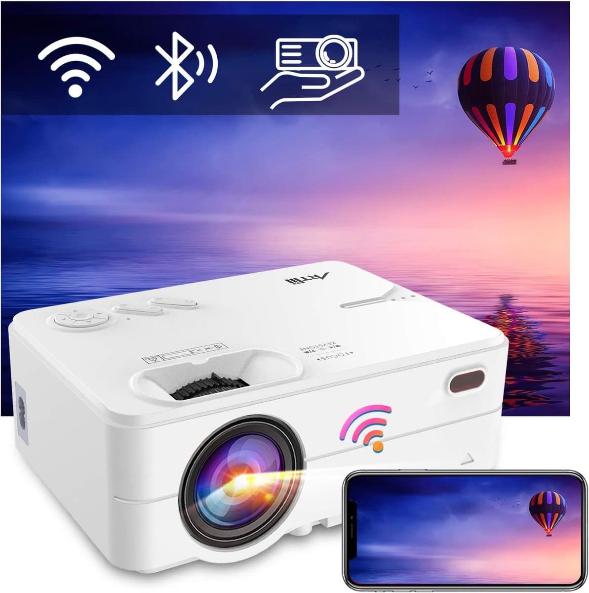 Artlii Enjoy2 Mini Beamer: WiFi Bluetooth 1080p Full HD Thuisbioscoop Projector, Compatibel met iOS, Android, TV Stick, PS4, Xbox, Laptop — afbeelding 1