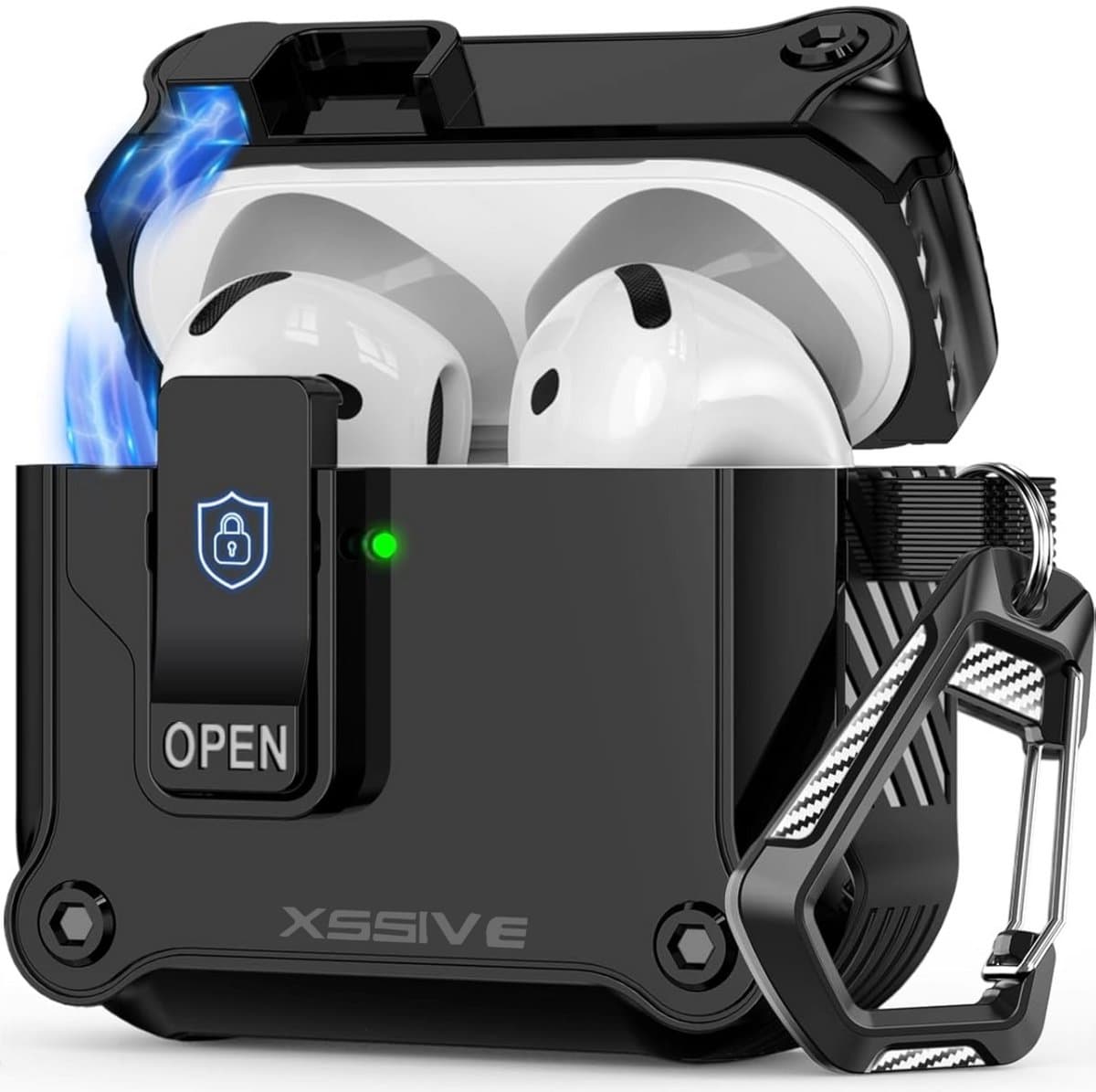 Case geschikt voor Apple AirPods 4 Hoesje - Waterdicht - 100% Shockproof Case - Vergrendelknop - Zwart — afbeelding 1