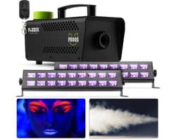 Blacklight party lights - BeamZ feestverlichting set - Met neon lampen en rookmachine - Kinderfeest