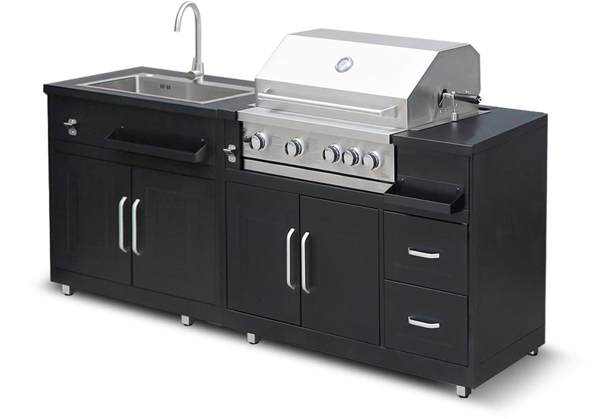 Oviala - Metalen buitenkeuken met spoelbak barbecue en opbergruimte. - Memphis — afbeelding 1