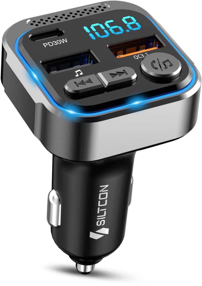 Siltcon® FM Transmitter Bluetooth – Bluetooth Transmitter - Bluetooth Auto - USB-C 30W Snellader - Carkit - Autolader USB-A - 2026 Premium Model — afbeelding 1