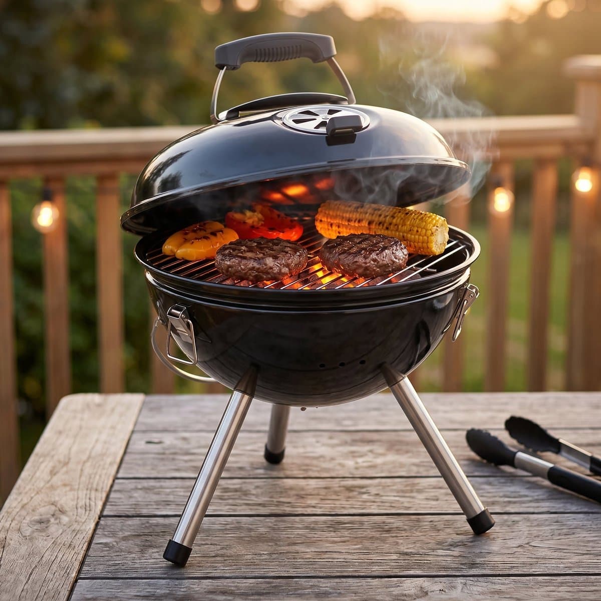 Cheqo® Kogelbarbecue - Houtskoolbarbecue met Deksel - Draagbare Barbecue - BBQ - Kogelgrill - Ketelbarbecue - Compact - voor Tuin, Terras en Balkon - Outdoor - Camping en Picknick - Barbeque - Houtskool BBQ - Grillrooster - Zwart — afbeelding 1