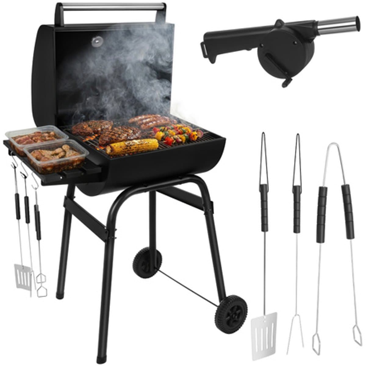 MOZY® - Barbecue - 82 x 51 x 117 cm - met Thermometer - Inclusief Gereedschap - Houtskool Bbq - met Zijtafel — afbeelding 1