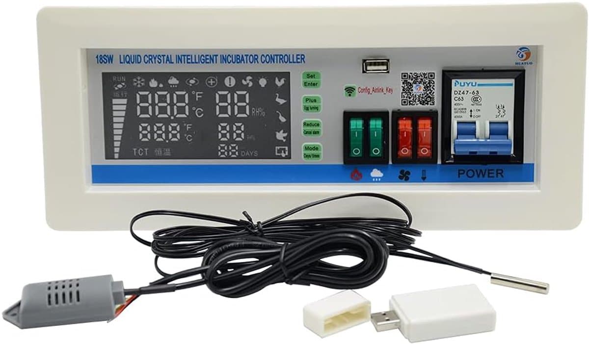Digitale Regelaar - Thermostaat Vochtsensor - Incubator Controle - Automatische Aanpassing - 10x30x13 cm - Zwart — afbeelding 1