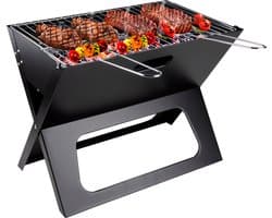 alpina Tafel BBQ Houtskool - Tafelgrill met Grillplaat en Deksel - Compacte Barbecue met Grillplaat - Tafelbarbecue Draagbaar - Ideaal voor Buiten - Zilver