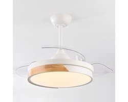 LumenXL - Plafondventilator met lamp en 3 uitklapbare bladen, Vjetar - wit met houtoptiek