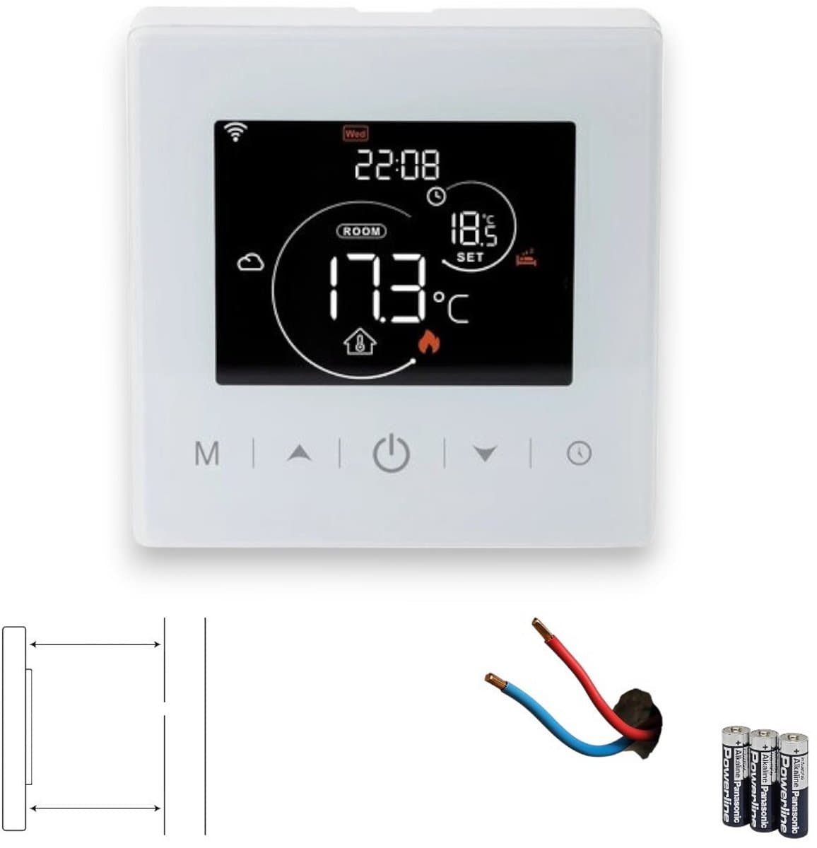 Opbouw Thermostaat | Wifi | Touchscreen bediening | 2 draads installatie | Energie statistieken | Tuya app | Google Home integratie | Wit — afbeelding 1