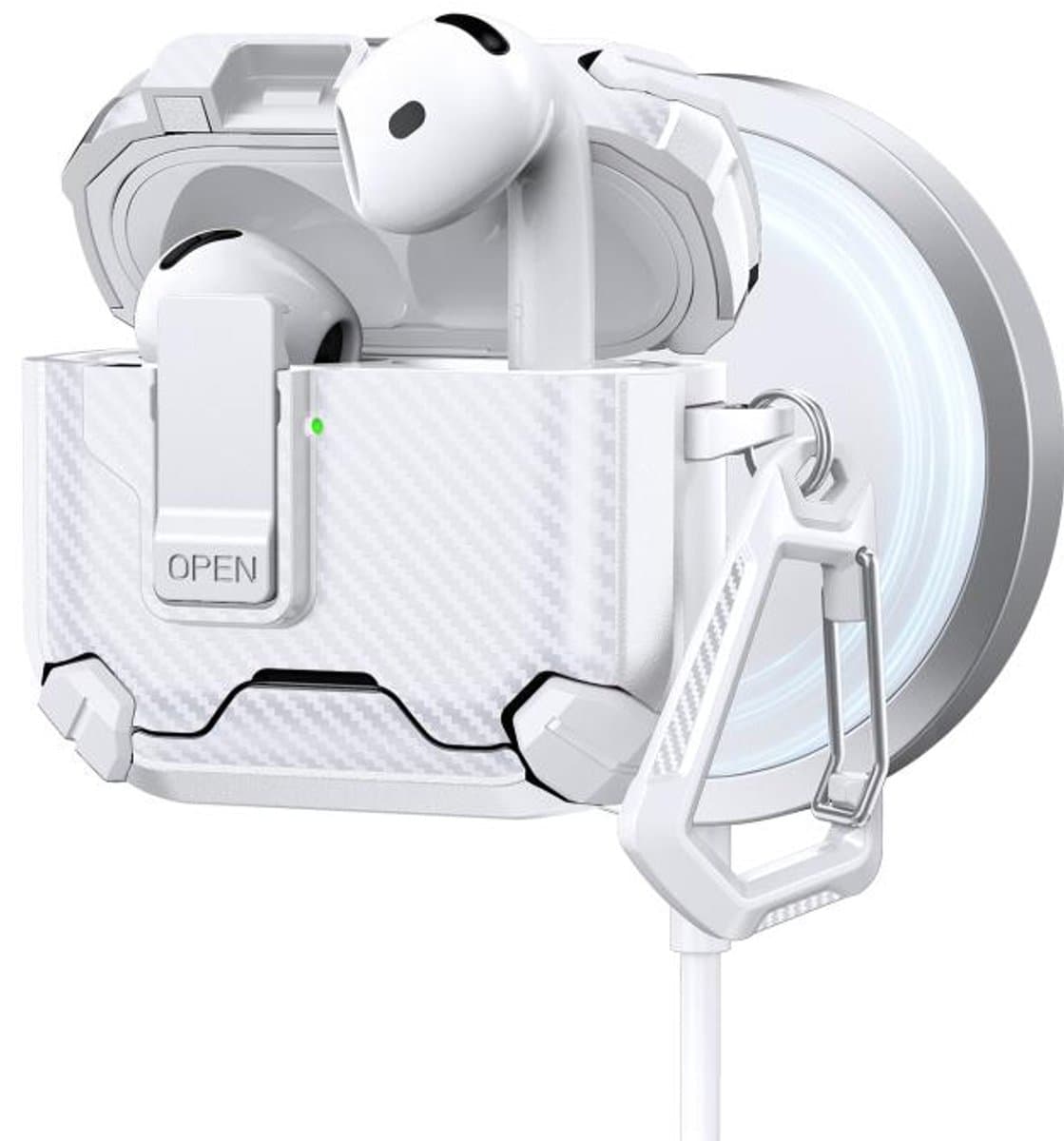 Telestore - AirPods 4 Carbon hard case cover - Carbon hybride wit hoesje Beschermhoes - AirPods 4 Cover - hoesje geschikt voor Apple Airpods 4 - wit - Carbon hard cover - met MagSafe functie — afbeelding 1