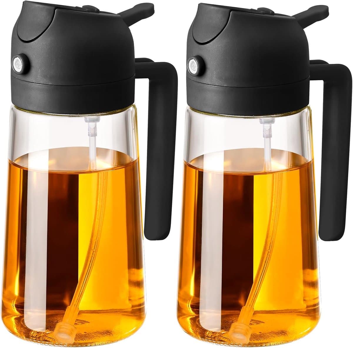 2-stuks-450ml-olie-sprayfles-olie-azijnstellen-glas-olijfolie-sprayer-olie-sprayer-keukengereedschap-bbq-accesoires-oliespuit-glazen-oliespray-voor-airfryers-en-salades-vaatwasserbestendig-zwart — afbeelding 1