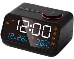 Klok met Temperatuur en Vochtigheid Sensor - FM Radio - Groot LED Display met Kalender - Ideaal voor Thuis - Zwart - Universeel Formaat - USB-1 stuk