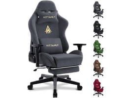 Gaming stoel - luxe imitatie suède Gamestoel- ergonomische bureaustoel met voetensteun - hoofdsteun en lendenkussen-3D armleuningen-90-155 graden rugleuning-Grijs