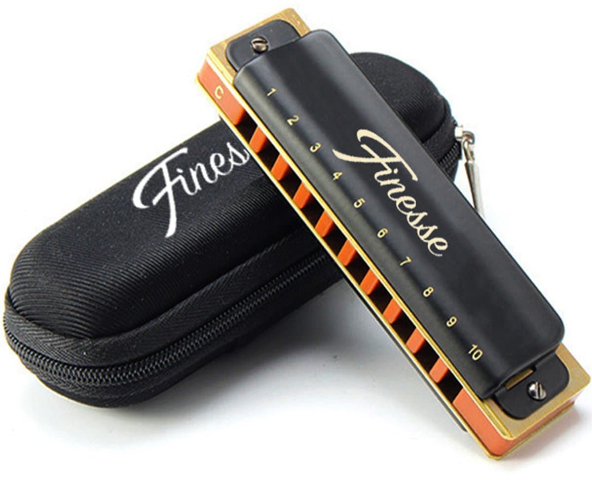 Finesse Premium Mondharmonica Pro – C Majeur – met Case - voor Volwassenen & Kinderen - Zwart — afbeelding 1