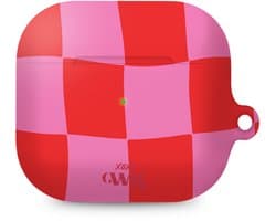 xoxo Wildhearts hoesje geschikt voor AirPods 3 - Drunk In Love - Ook als telefoonhoesje verkrijgbaar - schokbestendige case - koptelefoonhoesje - Matte afwerking - Beschermhoes met print - golvende blokjes - roze / rood