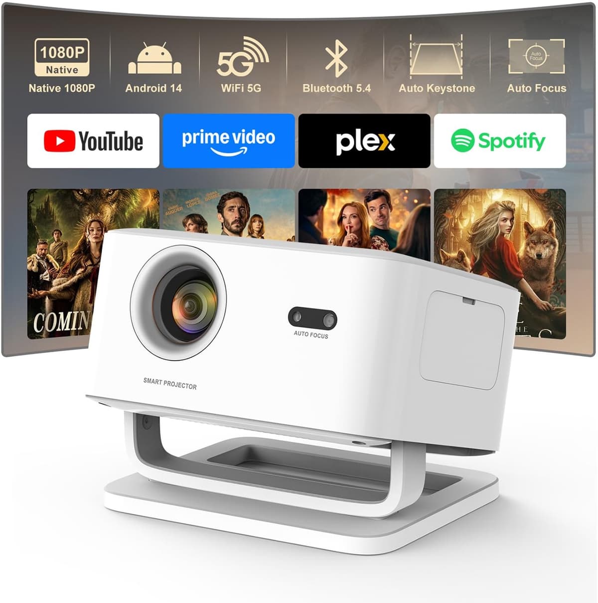 Mini Beamer 1920 x 1080 LED - WiFi 6 Android 14 Smart Projector - Draagbaar Lichtgewicht - HDMI USB Bluetooth - Voor Gaming Onderwijs Thuisbioscoop Zakelijk — afbeelding 1