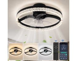 Rosnek Ventilatorlamp Plafond - Moderne Plafondventilator met Verlichting - Smart App Control & Remote Control - Ultra Stil - Omkeerbare Motor Zomer en Winterstand - Dimbaar - 6 Snelheden - Ø 45 cm