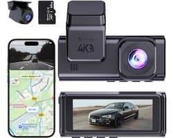 Siltcon® Dashcam 4K Ultra HD - 2K Achtercamera - Dashcam Voor Auto Voor en Achter - WiFi & App - Ingebouwde GPS - Nachtzicht - G-Sensor - Loop Recording – Auto Camera - Parkeermodus - 170° Groothoek - Incl. 64GB SD - Incl. Oplaadkabels Telefoon