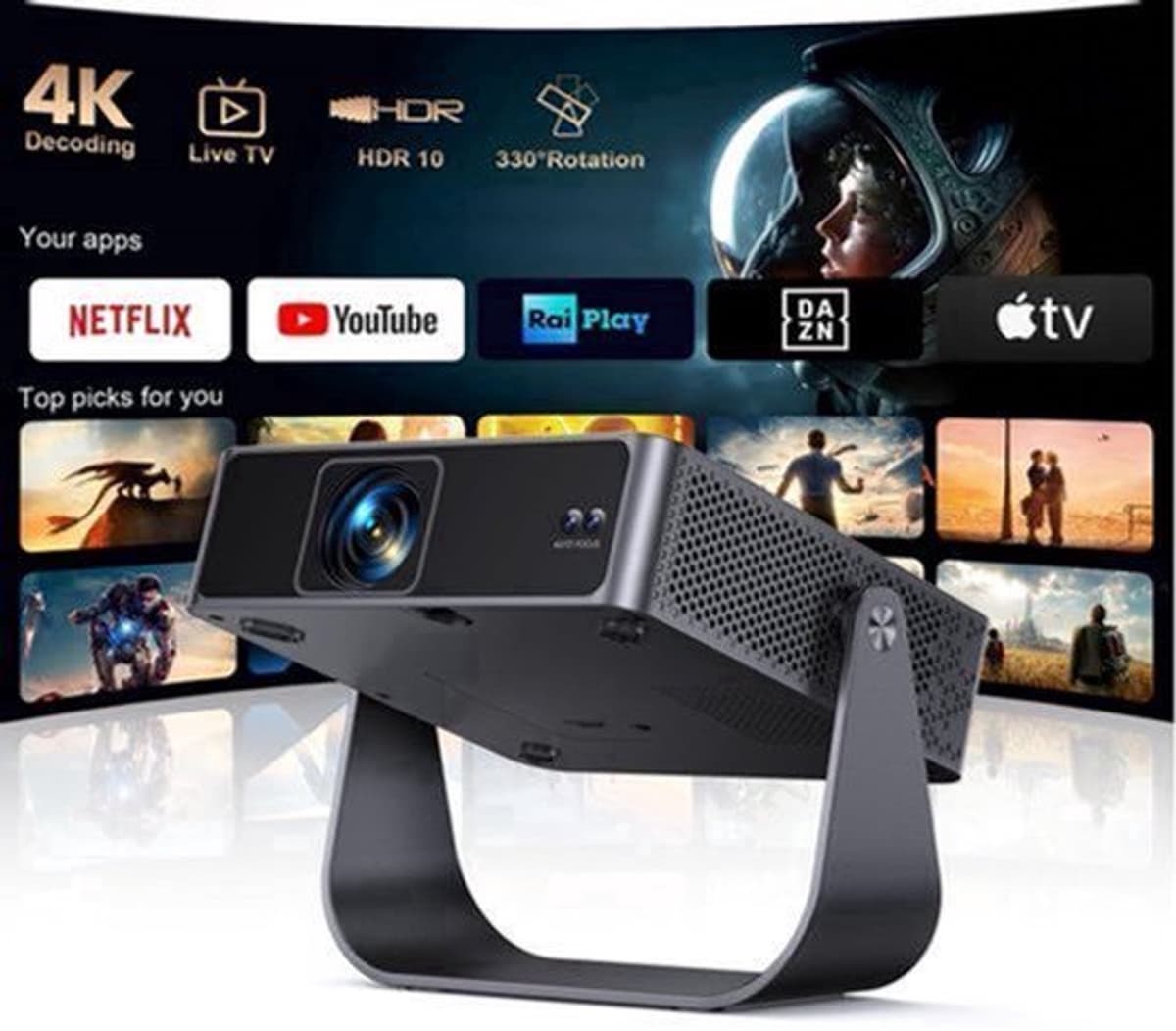 Beamer Mini-Beamer 4K - 1080p Full HD Resolutie - LCD - WiFi6 Bluetooth - Thuisbioscoop Projector — afbeelding 1