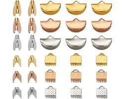 450 stuks lint krimpeinden in drie kleuren met rechthoekige en half ronde vormen, ideaal voor het maken van armbanden en sieraden