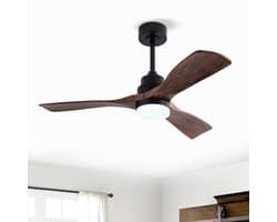 HAUSS SPOLE Plafondventilator Met Verlichting - 107 cm - ABS - Zwart En Donker Walnoot - Afstandsbediening En Omkeerbare DC-Motor