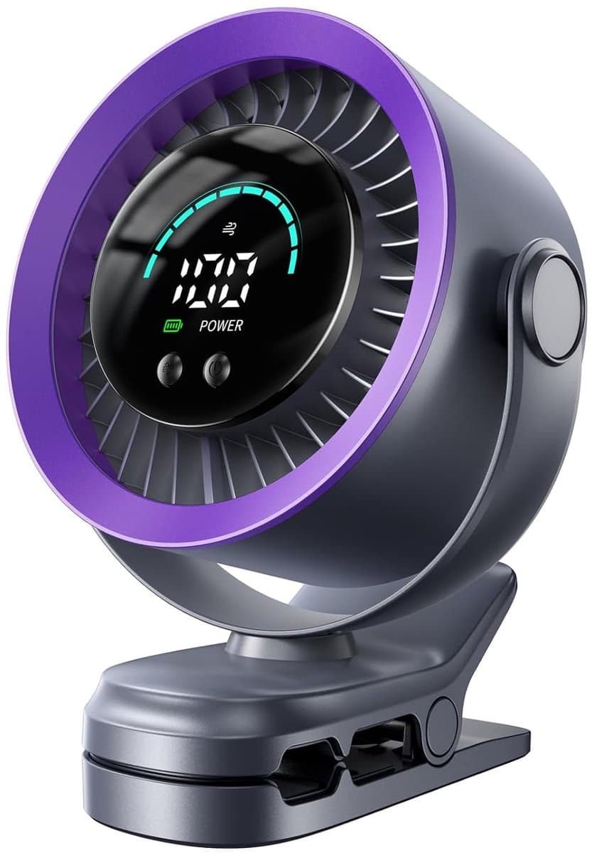 LISM draagbare clipventilator, oplaadbare USB-ventilator, 100 windsnelheden, met LED-display, 360° draaibare bureauventilator, krachtige luchtstroom, kleine batterijventilator (grijs). — afbeelding 1