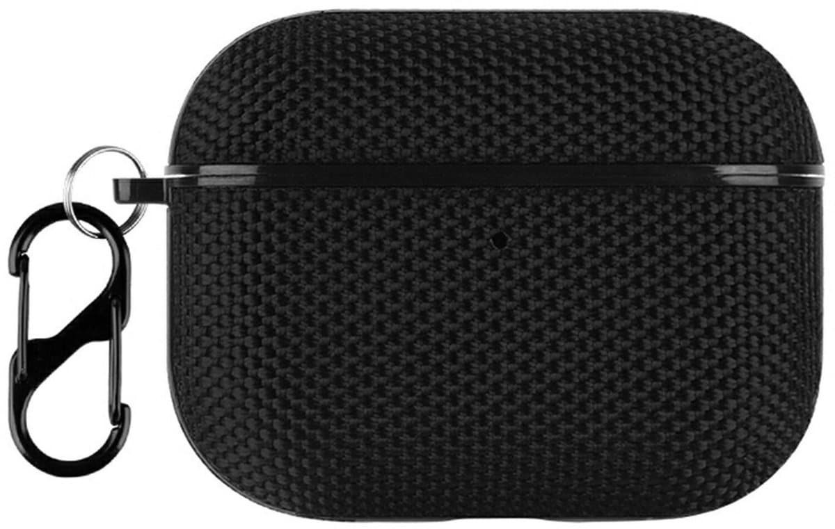 Geschikt voor AirPods Pro 3 Hoesje Nylon Waterproef met Aanhanggesp Zwart — afbeelding 1
