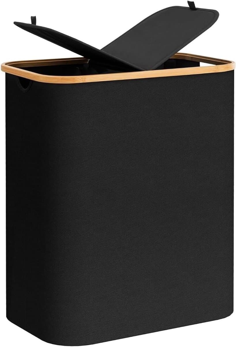 Grote Wasemmer - Kledingmand Opberger - Wassen Sorteren - Dubbele Secties Deksel - 140 Liter - Beige — afbeelding 1