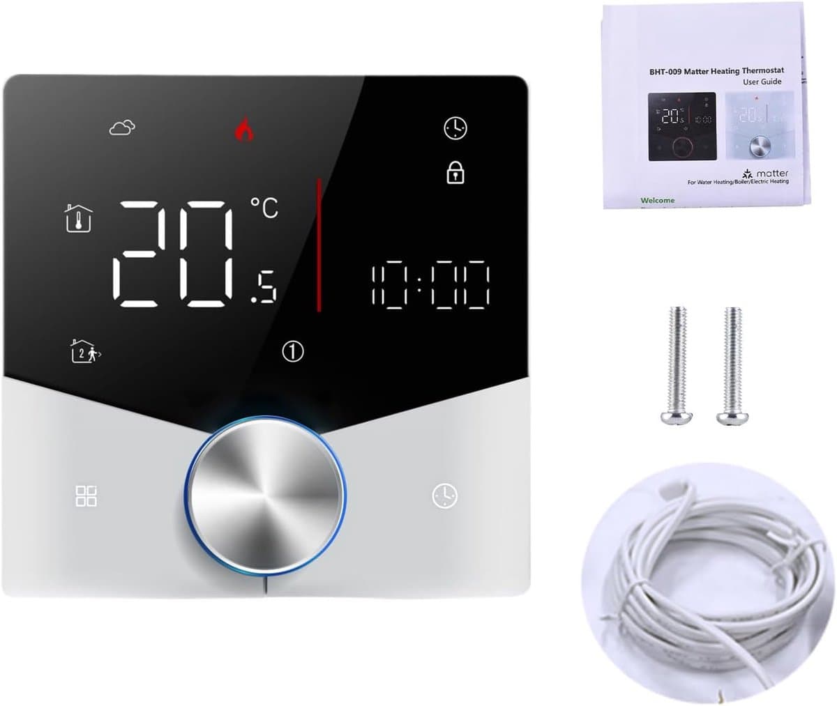 Slimme Thermostaat - Verwarming Controller - Energie Besparen - Matter Protocol - 88x88mm - Zwart en Wit — afbeelding 1