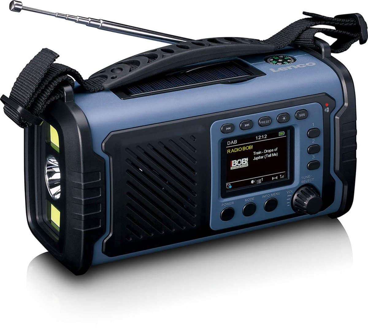Lenco Noodradio - Noodradio Solar Opwindbaar - met DAB+/FM - 20.000 mAh Batterij - Blauw — afbeelding 1