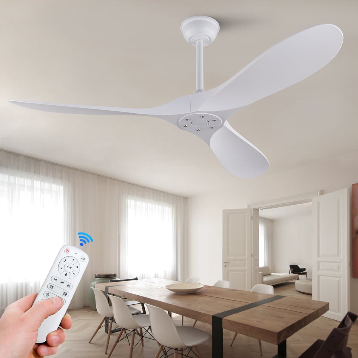 MIVRAY Plafondventilator - Omkeerbare Gelijkstroommotor En Timer - 60 Inch - ABS - Wit - Voor Slaapkamer, Woonkamer En Terras — afbeelding 1