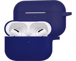 Hoesje Geschikt voor Apple AirPods Pro 2 - Siliconen Hoes met Clip - Silicone Case Cover - Donkerblauw