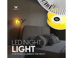 Draagbare koelventilator met LED-licht, aromatherapie, 360° rotatie en 10 uur batterijduur