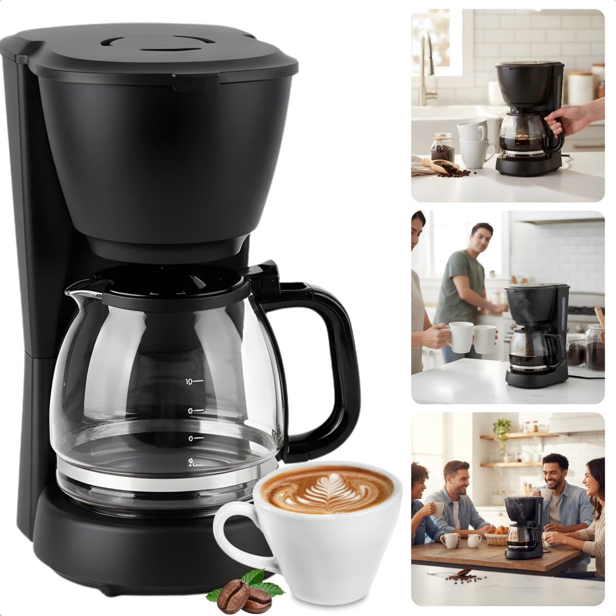 Cheqo® Koffiezetapparaat met Glazen Kan - Uitneembaar Filter - Anti-Drup Functie - Koffiezet Apparaat - Filterkoffie Machine - Warmhoudplaatje - Koffiemachine - Zwart Koffiezetapparaat - Betrouwbare Koffiemachine — afbeelding 1