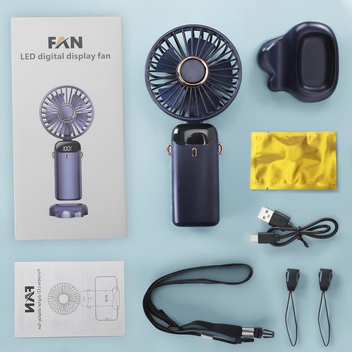 Draagbare USB Oplaadbare Handventilator met 5 Snelheden en 5000mAh Batterij — afbeelding 1