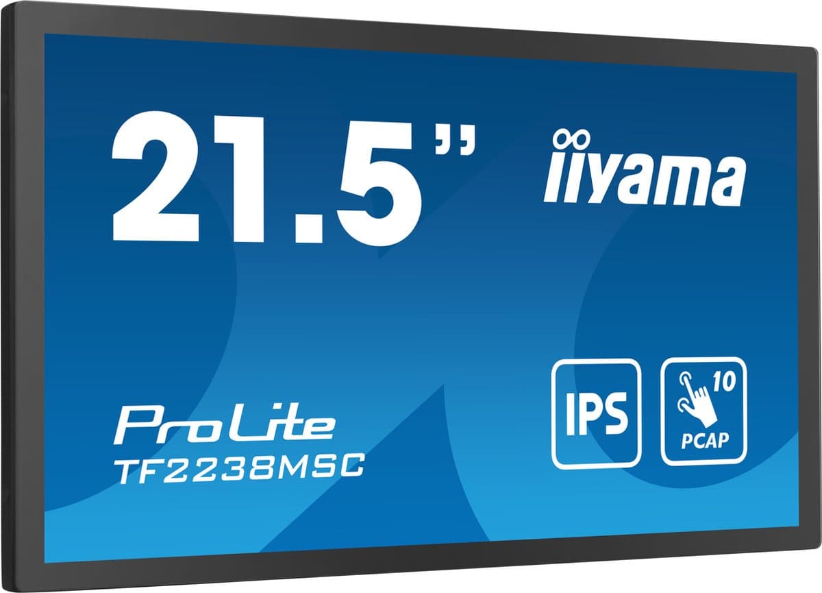 Iiyama TF2238MSC-B1 54,6 cm 10-punts optisch verlijmde PCAP open frame touchscreen monitor met IPS-paneeltechnologie, rand-tot-rand glasdesign, anti-vingerafdrukcoating en metalen behuizing, full hd, 600 cd/m² — afbeelding 1