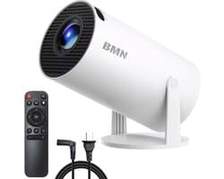 BMN® Premium Mini Beamer 2026 Editie - Smart Projector - Geschikt voor IOS en Android - WiFi 6 & Bluetooth 5.4 - Android 13.0 - Draagbaar - Thuisbioscoop - Wit