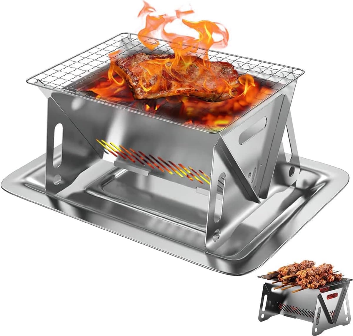 Campingkooktoestel, houtkachel, draagbare hobooven, campingkachel, hobofornuis, grillrooster, draagbare roestvrijstalen houtkachel, campingbrander, houtkachel draagbare campinggrill — afbeelding 1