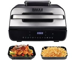 Heteluchtfriteuse Grill - Combi Oven - Gezond Koken - Dubbele Kookplaten - 6 Liter - Zwart