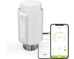 Slimme Thermostaat - Radiatorknop - Energie Besparen - App en Spraakbesturing - M30 x 1.5 - Wit